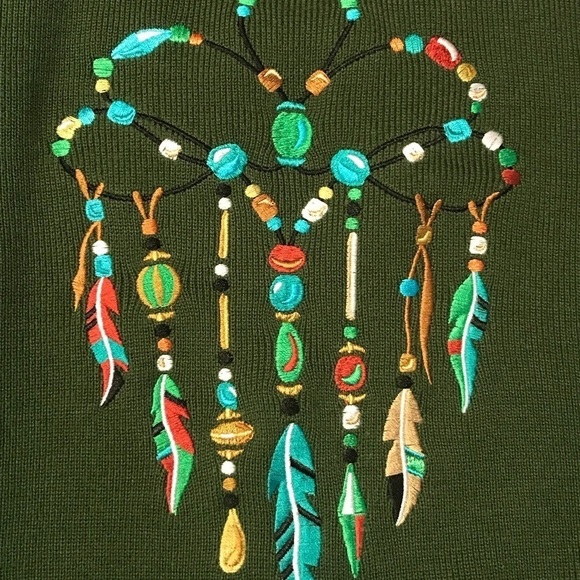 Bob Mackie Wearable Art Cardigan Sweater Embroidered Feather Detail Woman’s Med - Picture 3 of 8